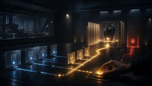 Human operator reviewing approved sources, evidence checkpoints, and a stop boundary before activating an AI agent.