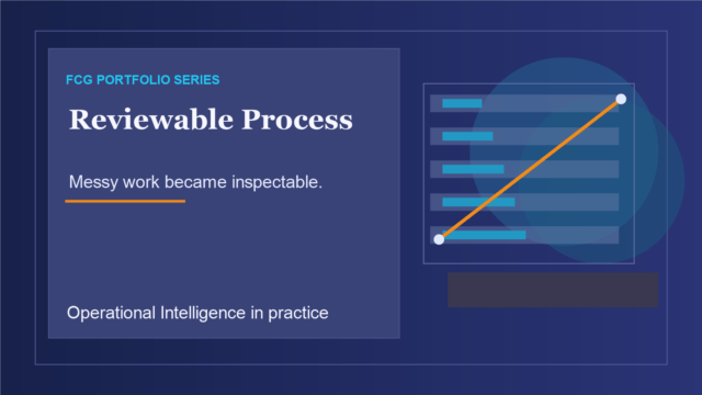 Abstract portfolio image showing process-heavy work becoming structured and reviewable.