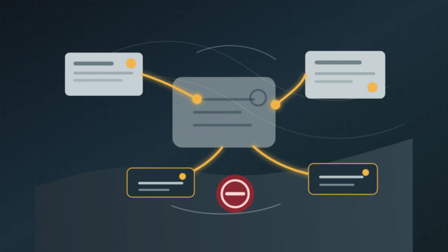 A nearly transparent AI workflow leaves bright proof trails between source cards, review checkpoints, and a human stop control.